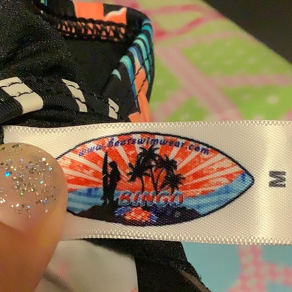 RINGO bikini top black white with beautiful colored flowers on it size medium - Picture 11 of 11